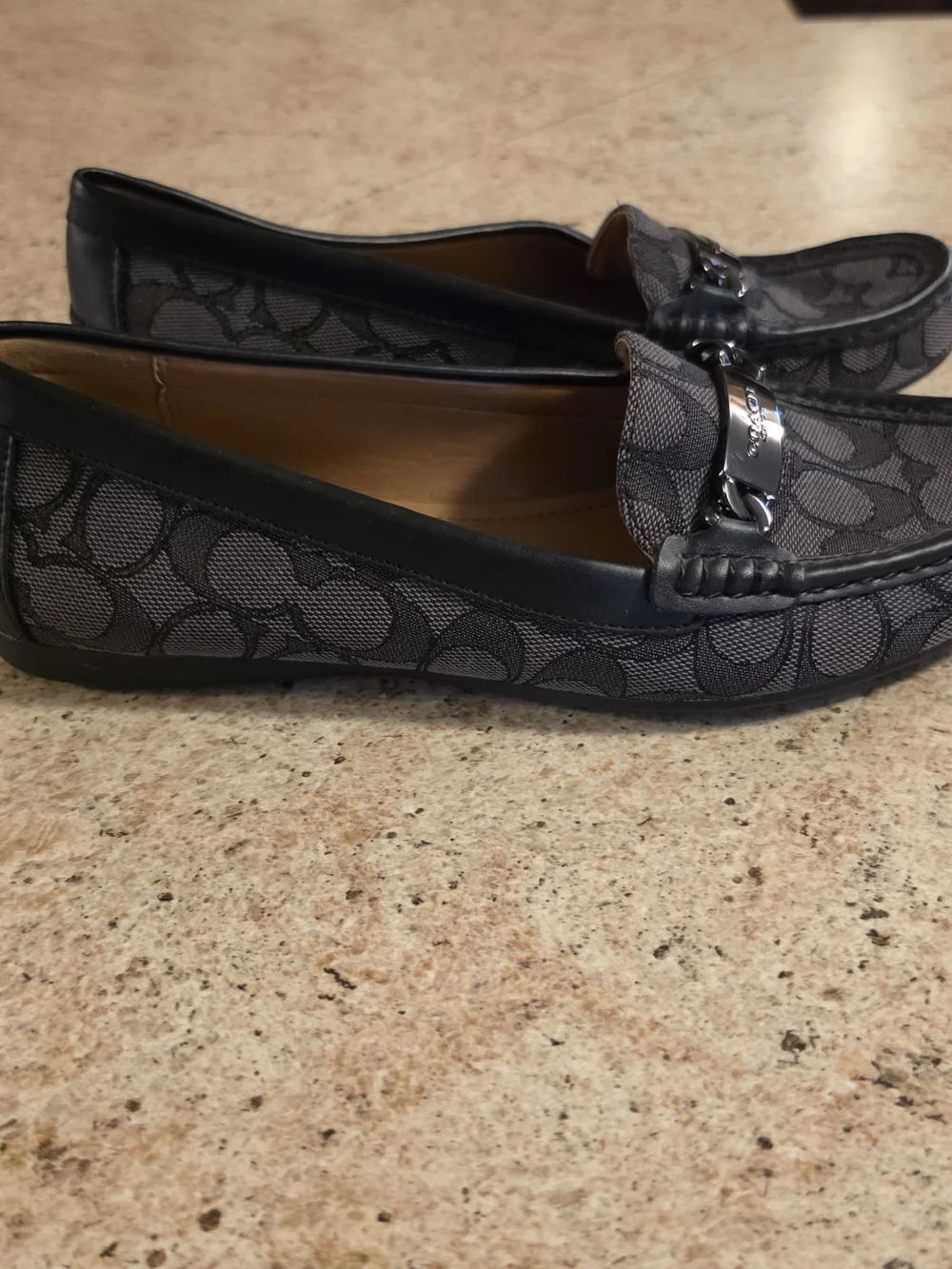 Coach Women's Olive Signature Black And Gray Monogram Loafers Size 8B